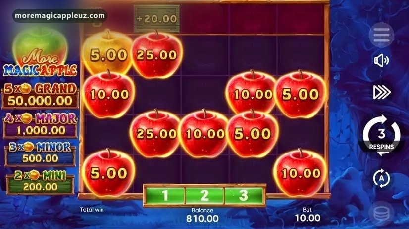 More Magic Apple Hold and Win: ekranga yopishgan olmalar va faol respin hisoblagichi