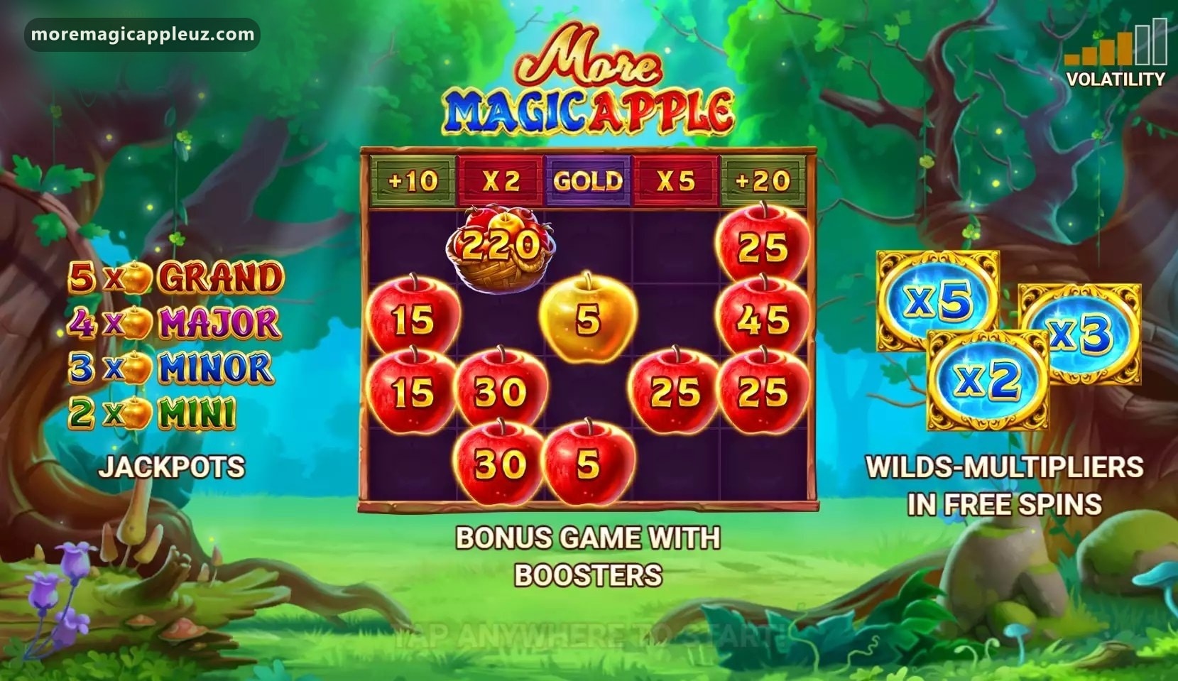 More Magic Apple seans boshi: balans, tikish miqdori va aylantirish tugmasi paneli